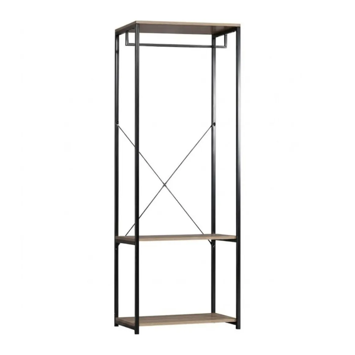 Armario vestidor Victoria barra con dos estantes negro/natural 167x60x40 cm