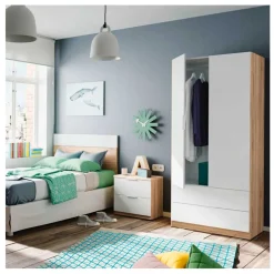 Armario Youth 2 puertas + 2 cajones blanco/madera 180x81,5x52 cm