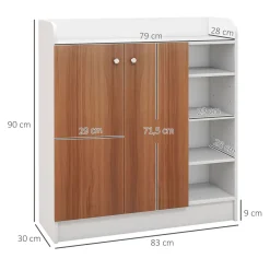 Armario zapatero Dino Homcom 2 puertas + 8 estantes ajustables blanco/natural 90x83x30 cm
