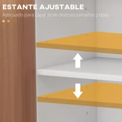 Armario zapatero Dino Homcom 2 puertas + 8 estantes ajustables blanco/natural 90x83x30 cm