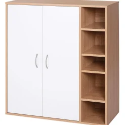 Armario zapatero Djabu Homcom 5 estantes ajustables + armario blanco/natural 91x80x32 cm