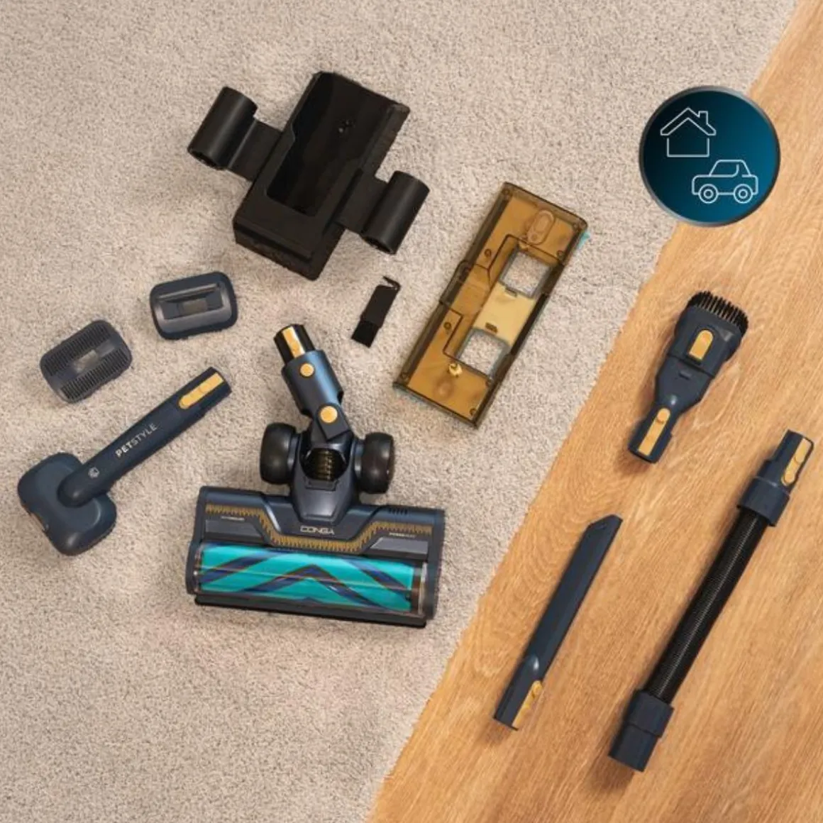 Aspirador de escoba Cecotec Conga Rockstar RX70 Aquapet Flex Genesis 780W + kit de accesorios negro/dorado