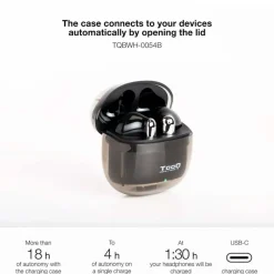 Auriculares inalámbricos TooQ Onyx TQBWH-0054B con estuche de carga negro