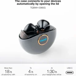 Auriculares inalámbricos TooQ Snail TQBWH-0060G con estuche de carga negro