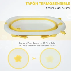 Bañera plegable para bebés Glu Homcom con cojín 0-3A amarillo 23,5x81,5x50,5 cm