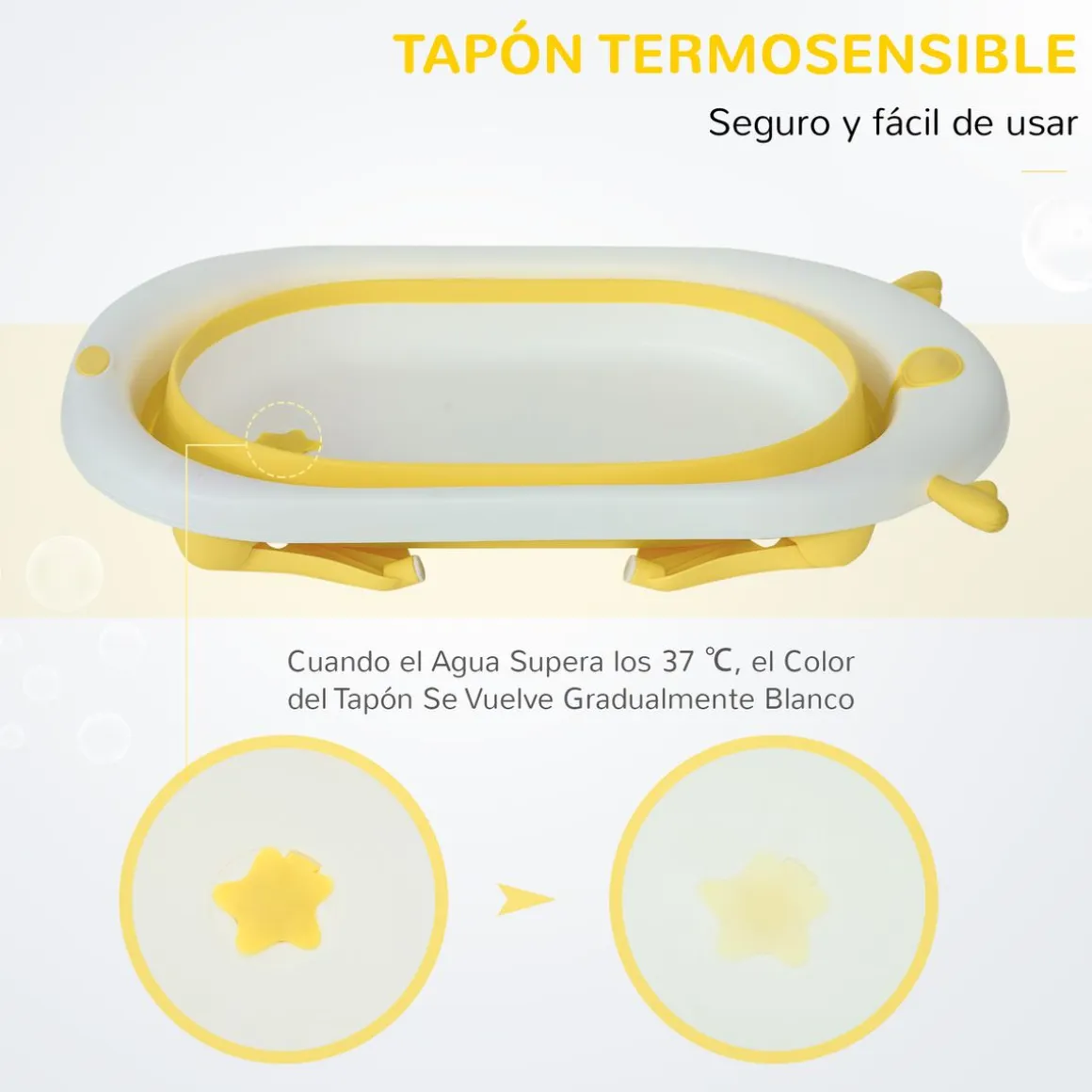 Bañera plegable para bebés Glu Homcom con cojín 0-3A amarillo 23,5x81,5x50,5 cm