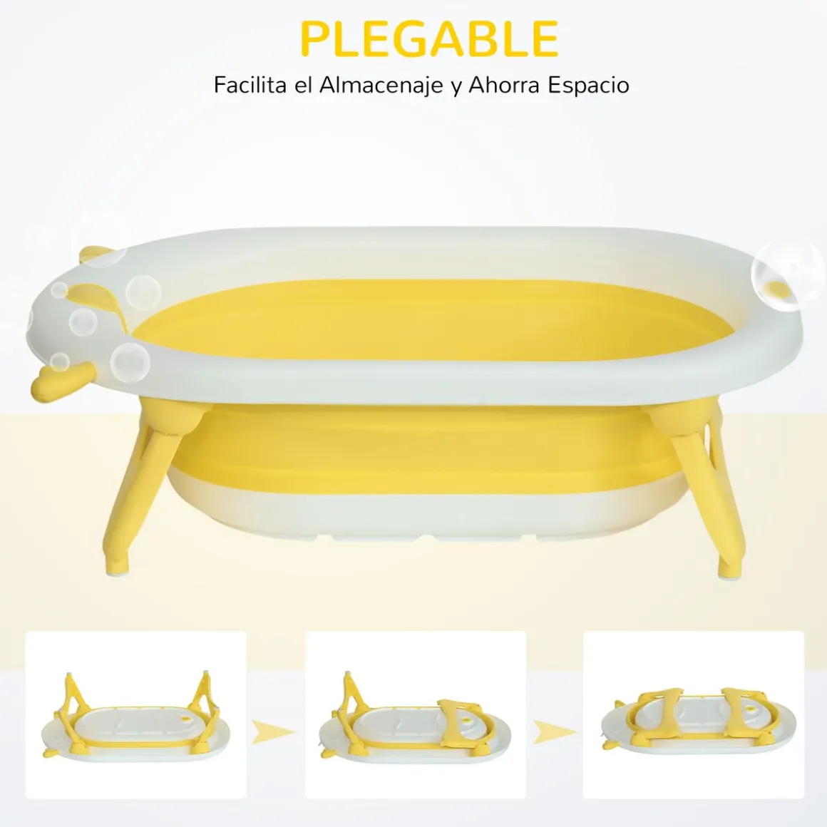 Bañera plegable para bebés Glu Homcom con cojín 0-3A amarillo 23,5x81,5x50,5 cm