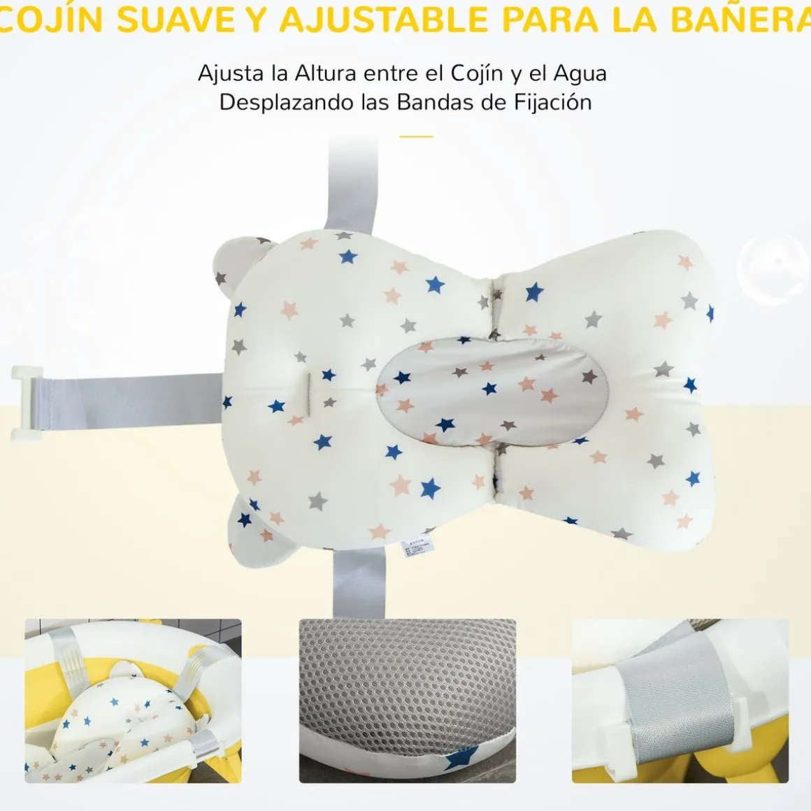 Bañera plegable para bebés Glu Homcom con cojín 0-3A amarillo 23,5x81,5x50,5 cm