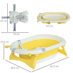 Bañera plegable para bebés Glu Homcom con cojín 0-3A amarillo 23,5x81,5x50,5 cm