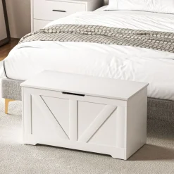 Baúl de almacenaje Tropical Homcom 100L tapa abatible blanco 45x80x40 cm
