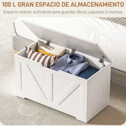 Baúl de almacenaje Tropical Homcom 100L tapa abatible blanco 45x80x40 cm