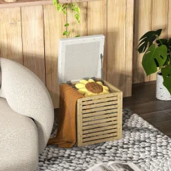 Baúl de almacenaje Zenna Homcom con asiento acolchado gris/natural 47x40x40 cm