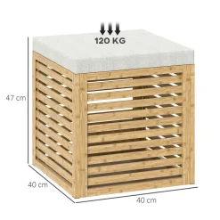 Baúl de almacenaje Zenna Homcom con asiento acolchado gris/natural 47x40x40 cm