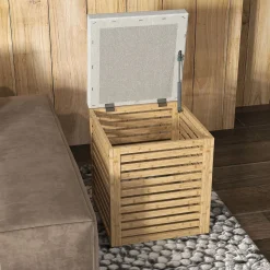Baúl de almacenaje Zenna Homcom con asiento acolchado gris/natural 47x40x40 cm