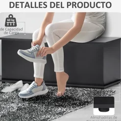 Baúl de almacenamiento Amatista Homcom tapa abatible negro 40x100x40 cm