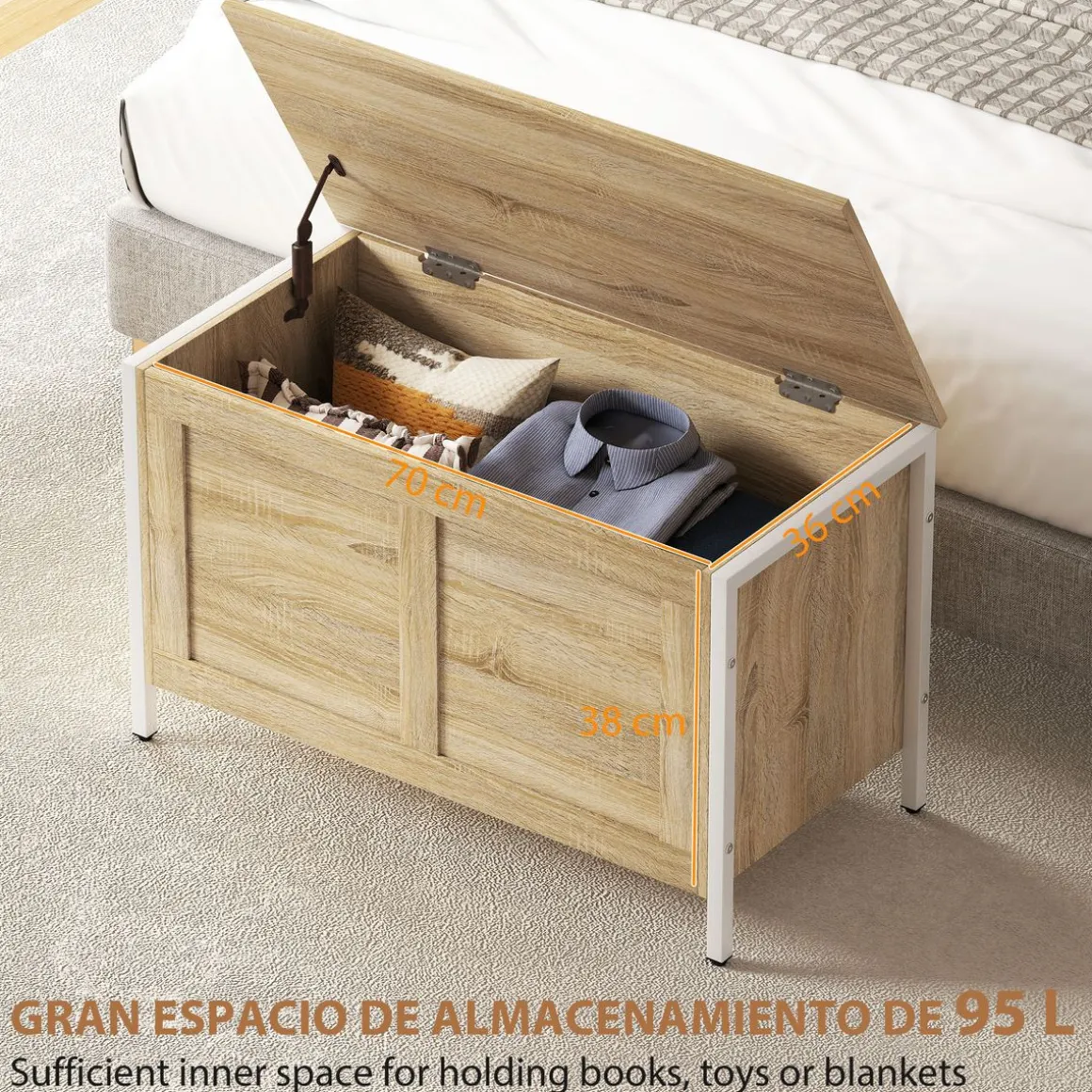 Baúl Lira Homcom tapa abatible 50x80x40 cm