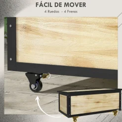 Baúl Perla Outsunny 4 ruedas natural/negro 43x100x50 cm