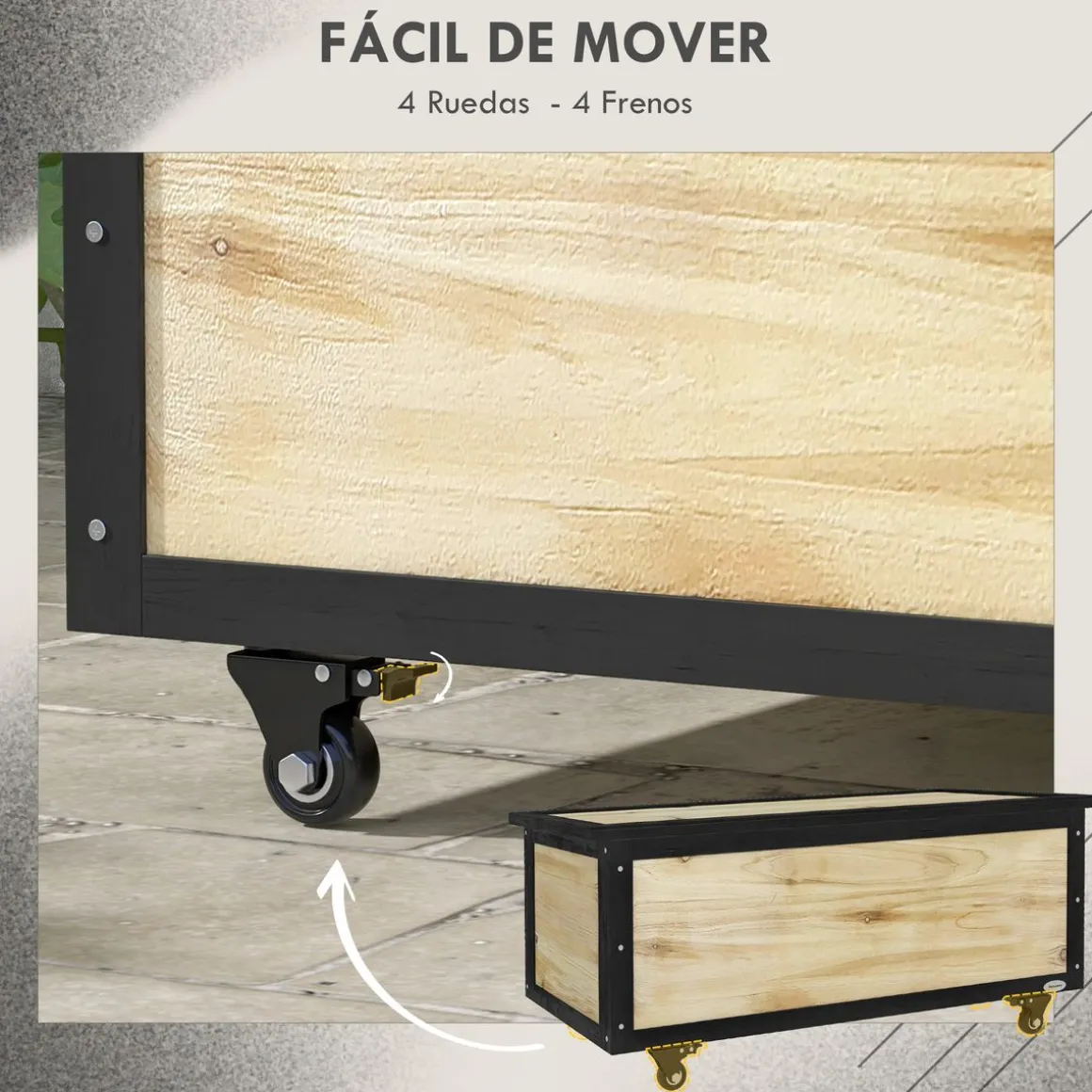 Baúl Perla Outsunny 4 ruedas natural/negro 43x100x50 cm