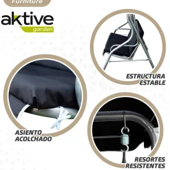 Balancín Aktive Garden con toldo inclinable 3 plazas negro
