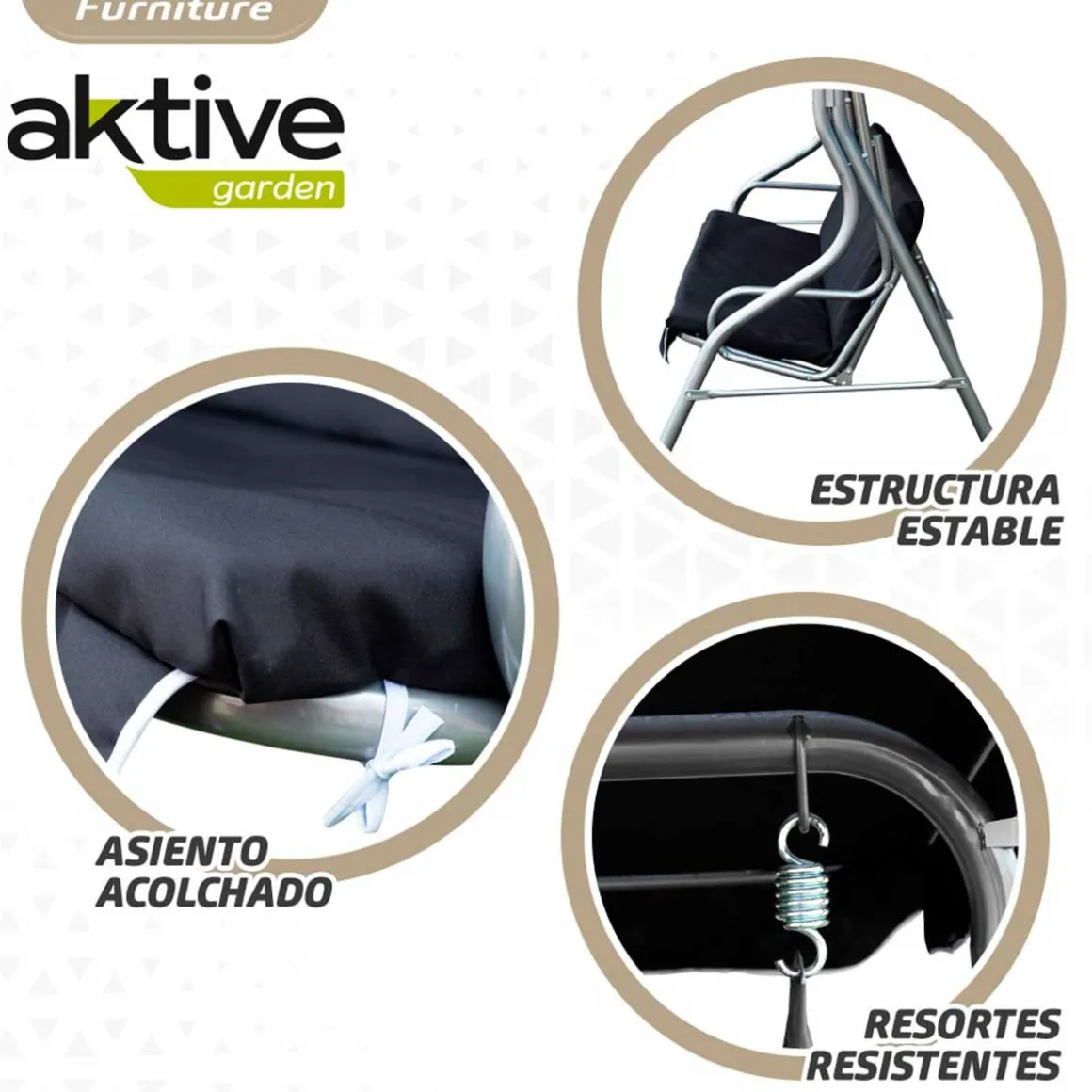 Balancín Aktive Garden con toldo inclinable 3 plazas negro