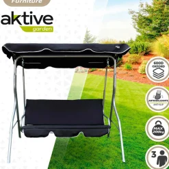 Balancín Aktive Garden con toldo inclinable 3 plazas negro