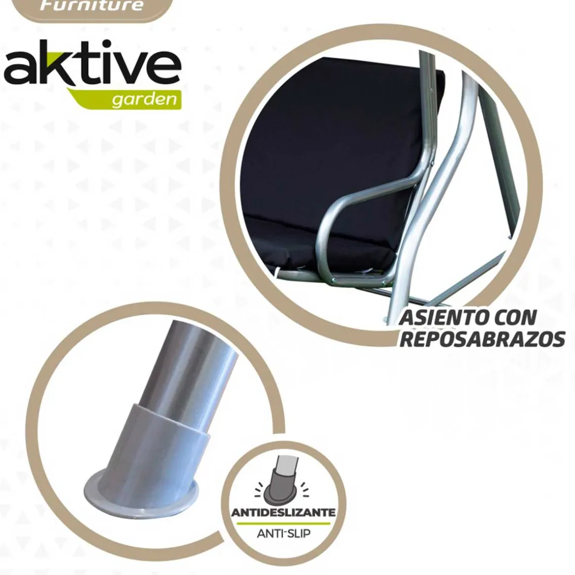 Balancín Aktive Garden con toldo inclinable 3 plazas negro