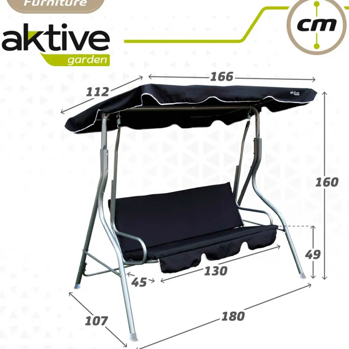Balancín Aktive Garden con toldo inclinable 3 plazas negro