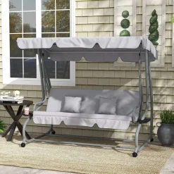 Balancín de jardín Alicia Outsunny convertible en cama gris 164x200x120 cm