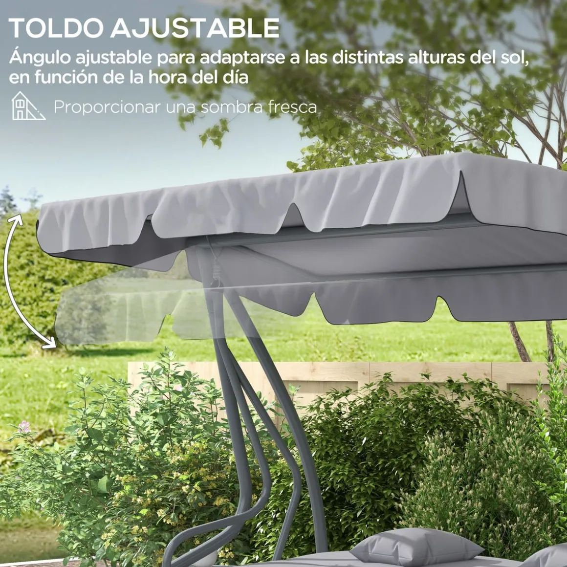 Balancín de jardín Alicia Outsunny convertible en cama gris 164x200x120 cm