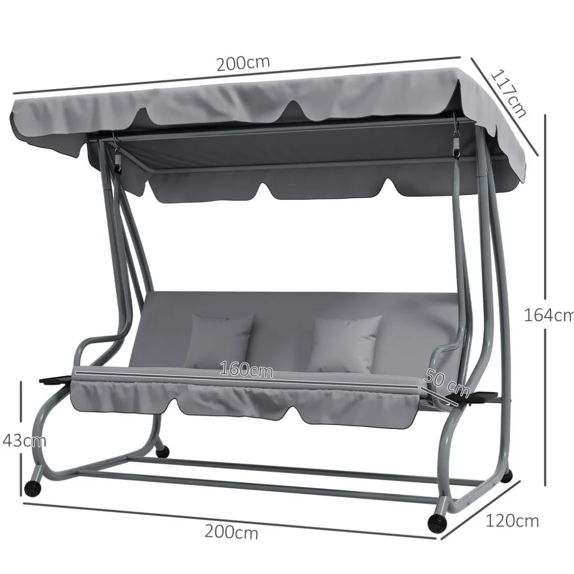 Balancín de jardín Alicia Outsunny convertible en cama gris 164x200x120 cm