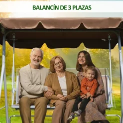 Balancín Outsunny 3 plazas asientos transpirables 154x171x108 cm