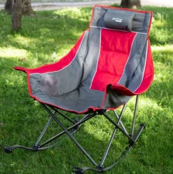 Balancín para camping Aktive plegable + bolsillos laterales gris/rojo