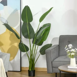 Bananera artificial Homcom 10 hojas con macetero verde 160 cm