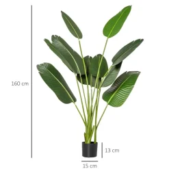Bananera artificial Homcom 10 hojas con macetero verde 160 cm