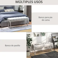 Banco acolchado Trento Homcom 120kg crema 49x110x37 cm