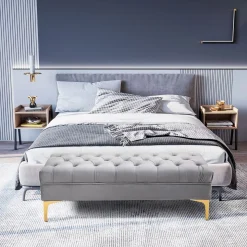 Banco Ashma Homcom acolchado con patas gris 42x118x45 cm
