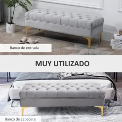 Banco Ashma Homcom acolchado con patas gris 42x118x45 cm