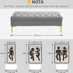 Banco Ashma Homcom acolchado con patas gris 42x118x45 cm