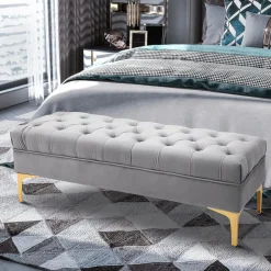 Banco Ashma Homcom acolchado con patas gris 42x118x45 cm