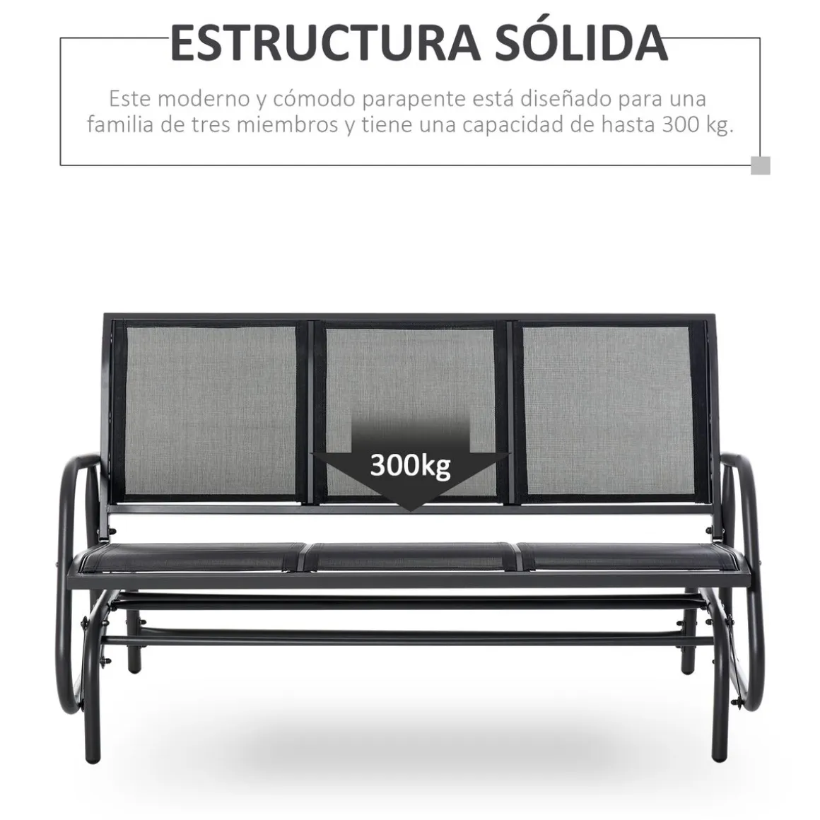 Banco balancín Calm Outsunny 3 plazas negro 85x147x75 cm