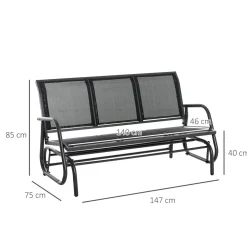 Banco balancín Calm Outsunny 3 plazas negro 85x147x75 cm