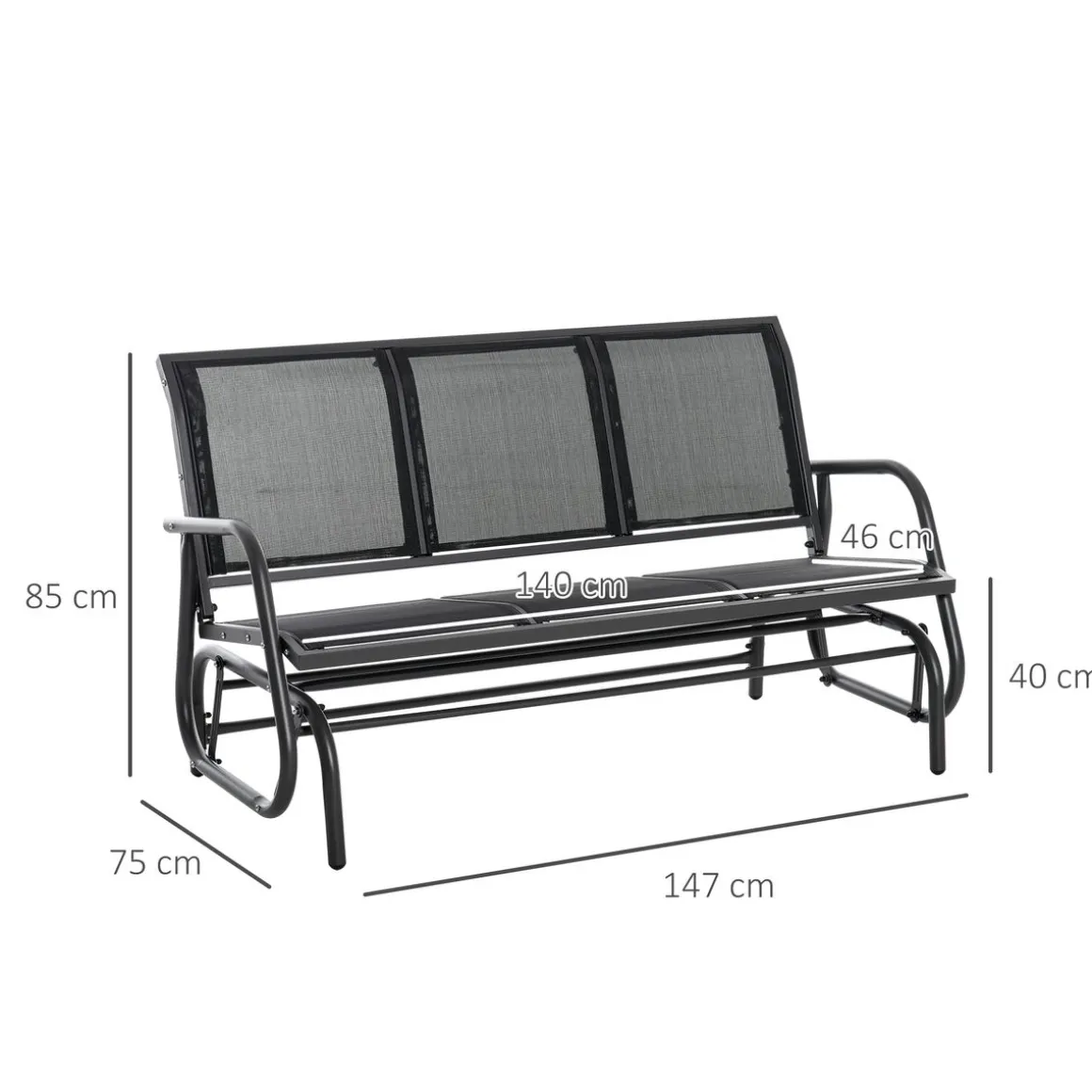 Banco balancín Calm Outsunny 3 plazas negro 85x147x75 cm