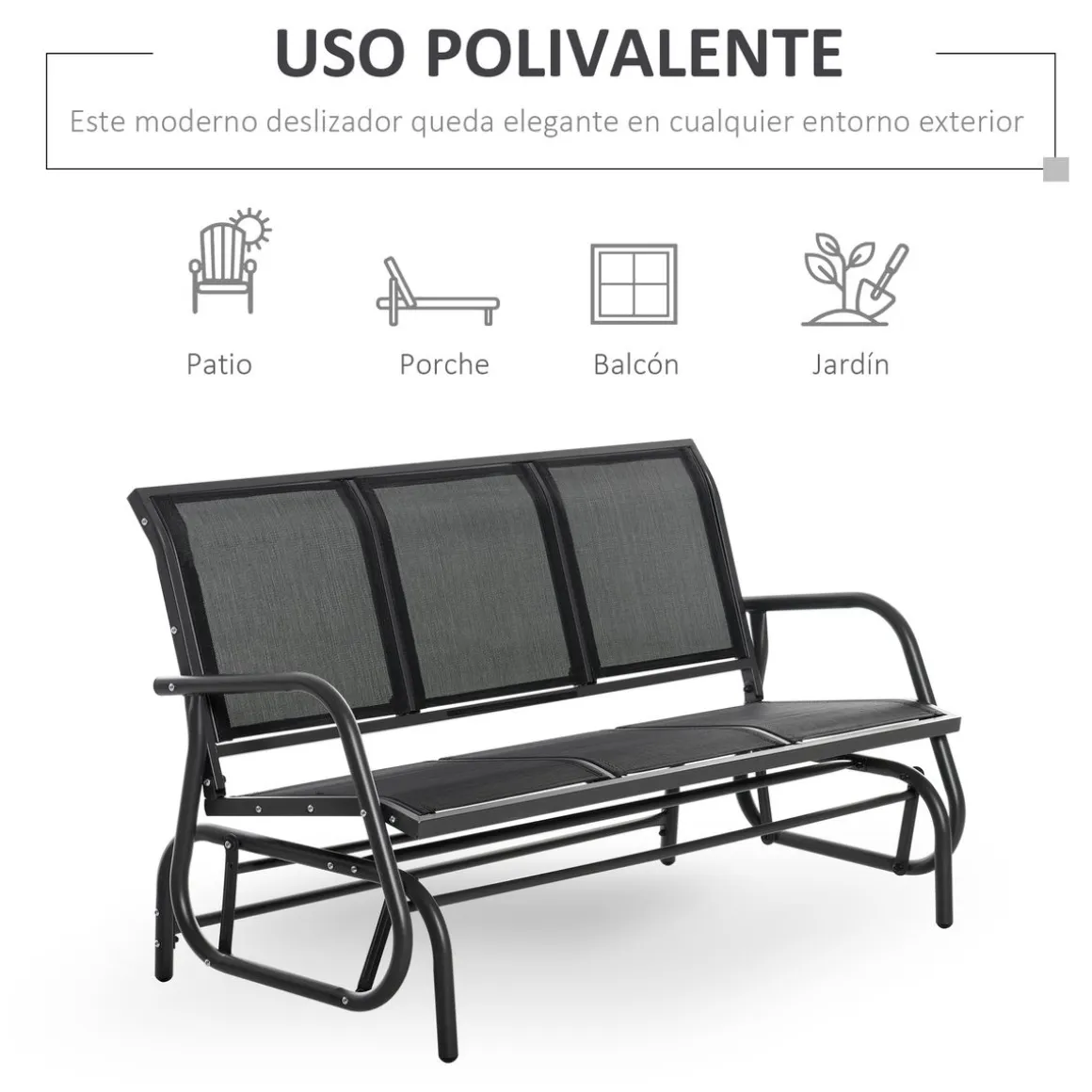 Banco balancín Calm Outsunny 3 plazas negro 85x147x75 cm