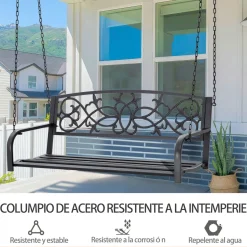 Banco columpio Outsunny con reposabrazos negro 52x127x59,5 cm