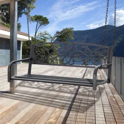 Banco columpio Outsunny con reposabrazos negro 52x127x59,5 cm