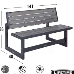 Banco convertible en mesa Lifetime efecto madera gris 36x141x48 cm