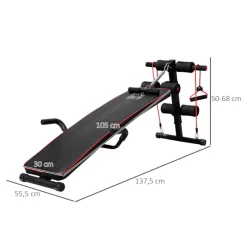 Banco de abdominales Homcom altura ajustable 2 cuerdas 1 tirador de resorte negro 50/68x55,5x137,5 cm