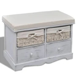 Banco de almacenaje 2 cajones + 2 cestas blanco 42x62x33 cm