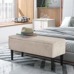 Banco de almacenaje Macarena Homcom tapa abatible gris 45x95x38 cm