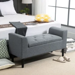 Banco de almacenaje Slim Homcom con tapa abatible gris 58x116x44 cm
